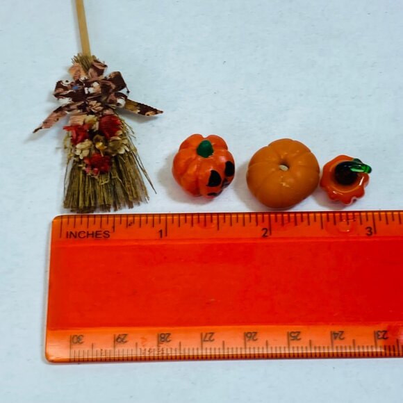 Dollhouse Miniatures Fall Decoration Pumpkin Glass Femo Harvest Broom as is - Picture 7 of 9
